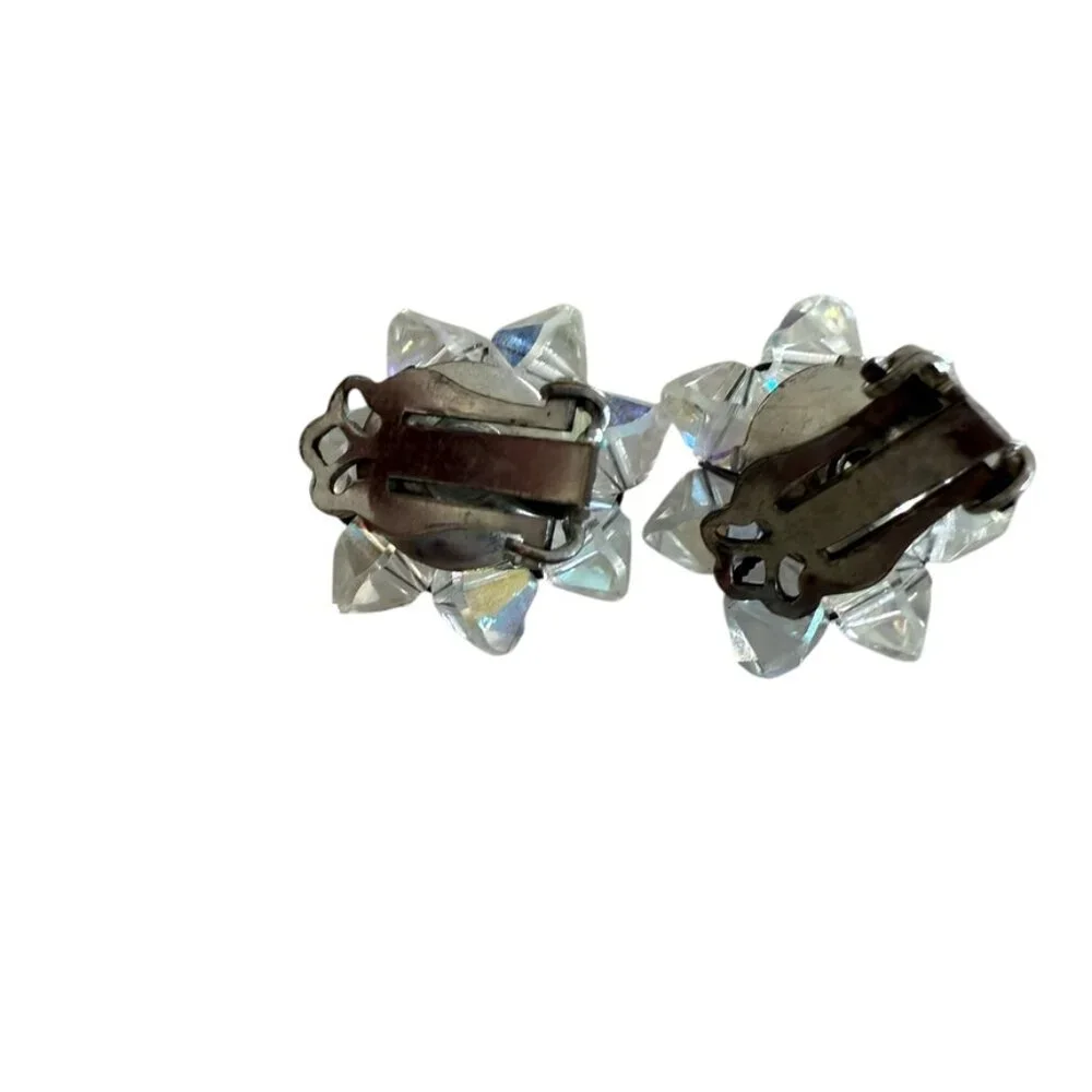 Vintage AB Aurora Borealis clip on earrings Trivoli